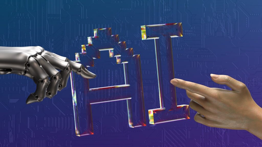 Human and AI hands reaching toward each other, symbolizing GEO vs SEO and AI-powered search