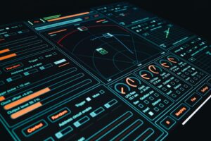 Futuristic AI control panel representing Google AI Overviews technology